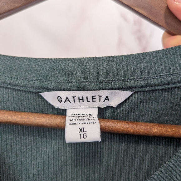 Athleta Size XL Uptempo Ribbed Henley Top Green Heather Long Sleeve Shirt V Neck - Picture 4 of 10